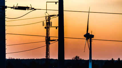 electric pole traction network power transmission globalization sunset industrial wallpaper alternat