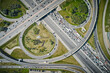 Traffic on highway interchange, overhead aerial view