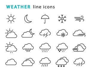 Weather thin line icons. Forecast weather symbols. Vector web icons.