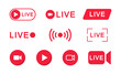 Live streaming icon set. Live stream red logo. Broadcasting online.