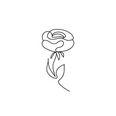 One line rose design. rose outline logo.Hand drawn minimalism style vector illustration. Print One line drawing rose in the hand,vector illustration. Rose one line art.Flower vector icon. rose outline