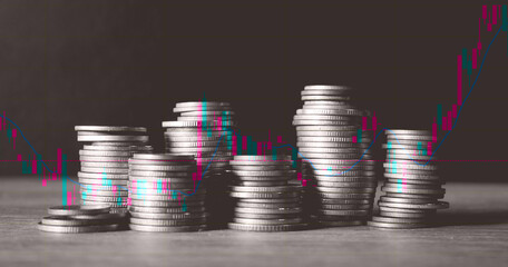 graph coins stock finance and business concept