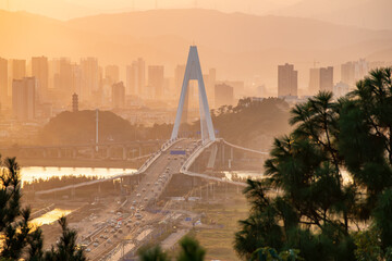 Wall Mural - Wenzhou Oubei Bridge and urban architectural landscape