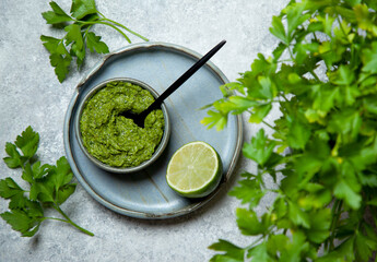 Wall Mural - parsley chimichurri (pesto) sauce