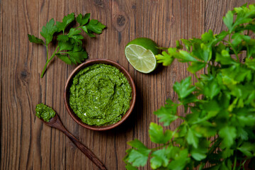 Wall Mural - parsley chimichurri (pesto) sauce