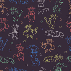 Wall Mural - Seamless pattern with multi-colored contours of funny cows