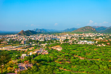 Wall Mural - Pushkar town aerial panoramic view, India