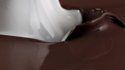 Poster - Super slow motion of pouring hot chocolate and milk splashes in detail. Filmed on high speed cinema camera, 1000fps.