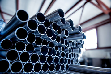 Wall Mural - Abstract background of steel pipes stacked on a pallet