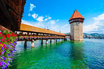 Sticker - Kapellbrucke Bridge, Wasserturm Tower, Lucerne