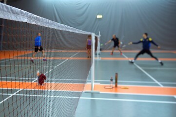 Net in the gym during the game of badminton