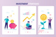 © Marina - Set of three pages of templates for mobile application. Investment strategies, businessman invests and makes profit