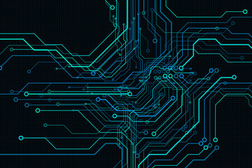 Fototapete - Circuit Board Modern Color Theme Digital Technology Vector Background. PCB Trace Scheme Data System Illustration Abstract Design.