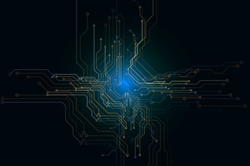 Aufkleber - Circuit Board Modern Color Theme Digital Technology Vector Background. PCB Trace Scheme Data System Illustration Abstract Design.