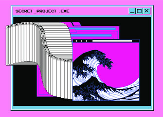 Aufkleber - Retro user interface, desktop with retrowave OS.