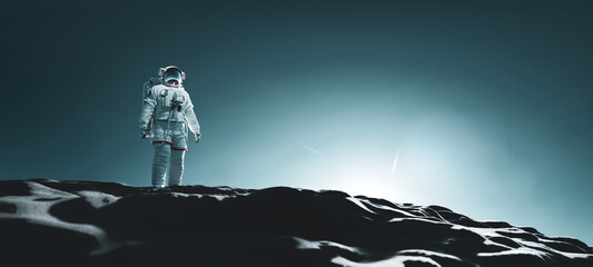 Wall Mural - astronaut doing space walk and explore a distant planet such as mars.