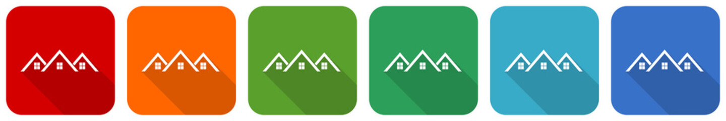 Aufkleber - Home, house icon set, flat design vector illustration in 6 colors options for webdesign and mobile applications