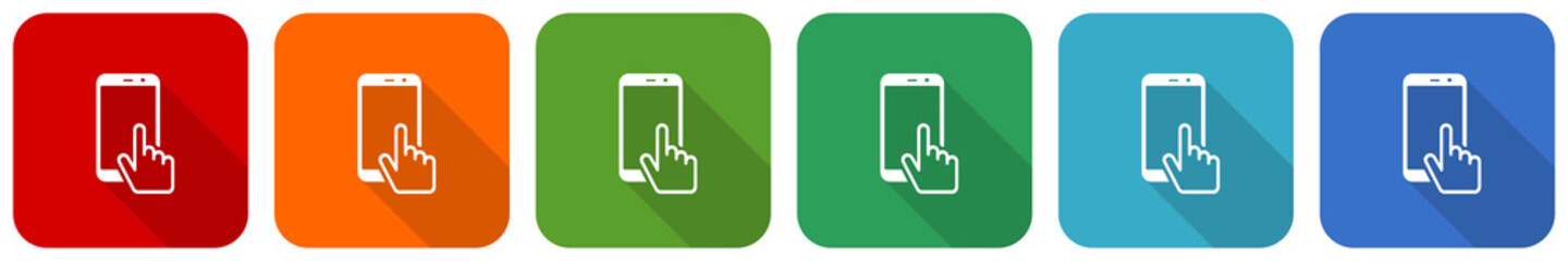 Leinwandbilder - Smartphone, mobile phone icon set, flat design vector illustration in 6 colors options for webdesign and mobile applications