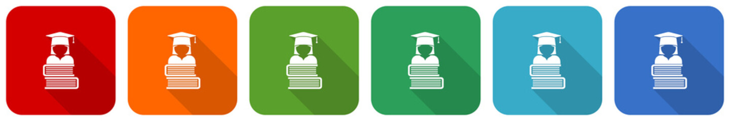 Poster - Student, books education, knowledge icon set, flat design vector illustration in 6 colors options for webdesign and mobile applications