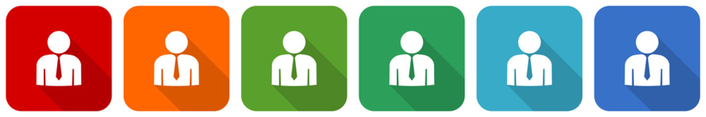 Fototapete - Man, businessman, male icon set, flat design vector illustration in 6 colors options for webdesign and mobile applications