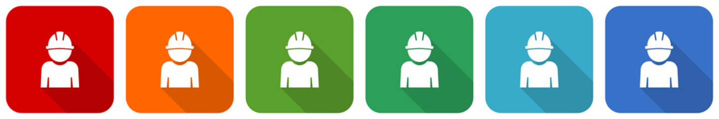 Poster - Engineer, worker, manager, employe icon set, flat design vector illustration in 6 colors options for webdesign and mobile applications