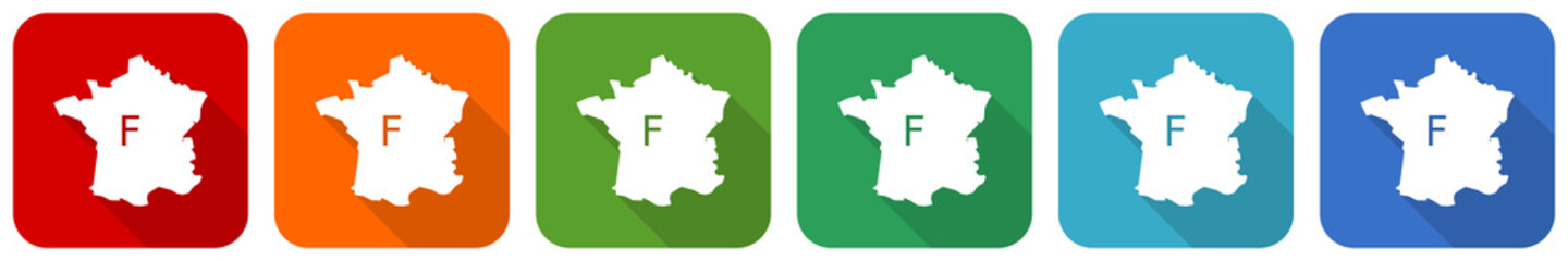Fototapete - Map of France icon set, flat design vector illustration in 6 colors options for webdesign and mobile applications