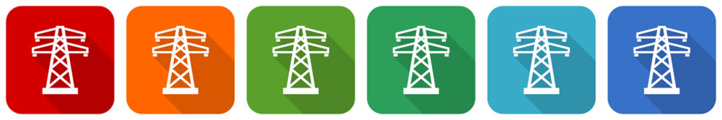 Aufkleber - Power, energy tower icon set, flat design vector illustration in 6 colors options for webdesign and mobile applications