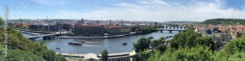 Fototapeta na szkło Panoramic view prague river bridges charles bridge sunny