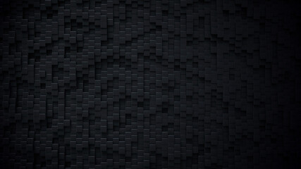 Wall Mural - Dark wall of cubes. Black 3D rendering backgroud.
