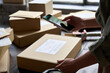 © insta_photos - Female warehouse worker seller, small stock business owner holding phone scanning retail package parcel bar code on commercial shipping box delivery order on smartphone using mobile app.