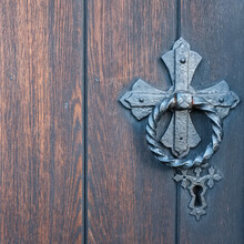 Detailed View On Old Wooden Church Door