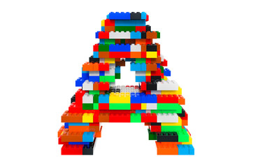 Poster - Letter A from colorful building toy blocks, 3D rendering