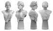 3d render image illustration of a greek female marble bust statue in different angles.