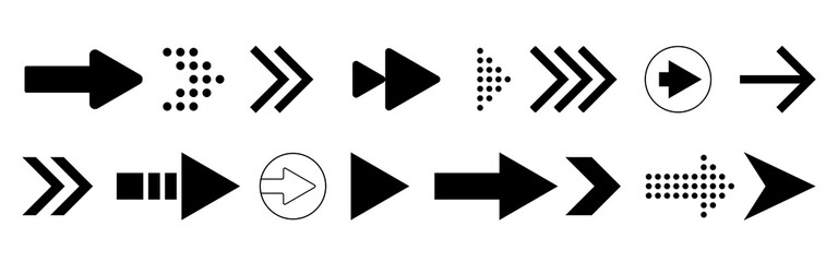 Canvas Print - arrows icon set. black arrow on white backdrop. motion icon for app, presentation or website. simple