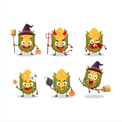 Wall Mural - Halloween expression emoticons with cartoon character of corn