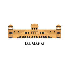 Jal Mahal Water Palace In White Background At Jaipur Rajasthan India. Jal Mahal Is Another Tourist Place To Visit In Jaipur. The Beauty Of Jaipur Is Beautiful. Flat Icon Travel And Tourism Concept.