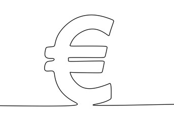 Wall Mural - One line drawing style of a euro money sign isolated on white background. Business concept sketch of investment profit. Currency theme minimalism hand drawn style. Vector illustration