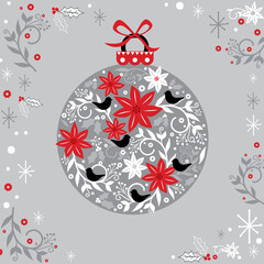 Wall Mural - Christmas bauble with decoration Christmas ornament holly leaves