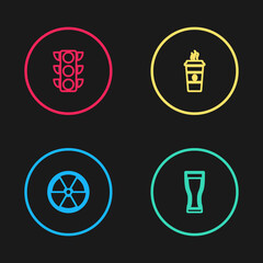 Wall Mural - Set line Radioactive, Glass of beer, Coffee cup and Traffic light icon. Vector.