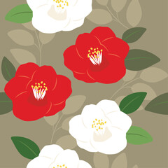 Wall Mural - Vector camellia flowers seamless pattern