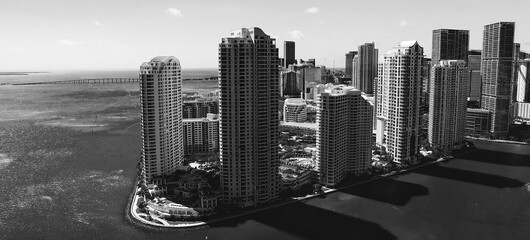 Sticker - Downtown Miami aerial view, Florida from drone viewpoint. City skyline on a wonderful sunny day, slow motion.