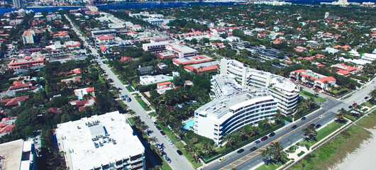 Wall Mural - Aerial view of Fort Lauderdale skyline in slow motion from drone, Florida.