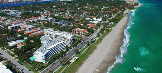 Wall Mural - Aerial view of Fort Lauderdale skyline in slow motion from drone, Florida.