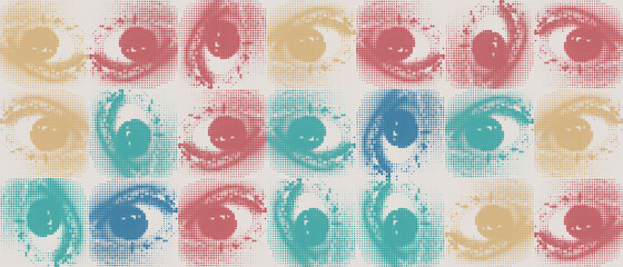 Wall Mural - Abstract vector pattern with eyes transition effect.