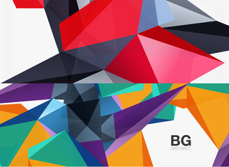 Set of 3d low poly shape geometric abstract backgrounds. Vector illustrations for covers, banners, flyers and posters and other templates