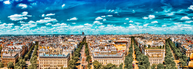 Fototapete - Beautiful panoramic view of Paris from the roof of the Triumphal Arch. France.
