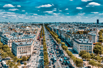 Wall Mural - PARIS, FRANCE- JULY 06, 2016 : Beautiful panoramic view of Paris from the roof of the Triumphal Arch. Champs Elysees.