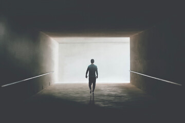 Wall Mural - man getting out of dark alley, abstract concept