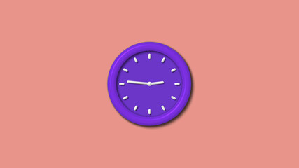 New purple color 12 hours 3d wall clock isolated on red light background, Counting down wall clock