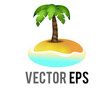 vector small desert island emoji icon with green coconut tree on beach surrounded by blue water